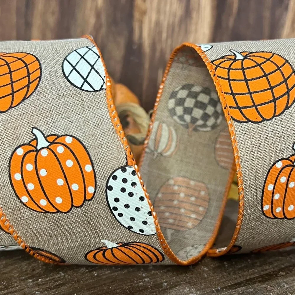 Pumpkin Patch Faux Linen Ribbon 2.5